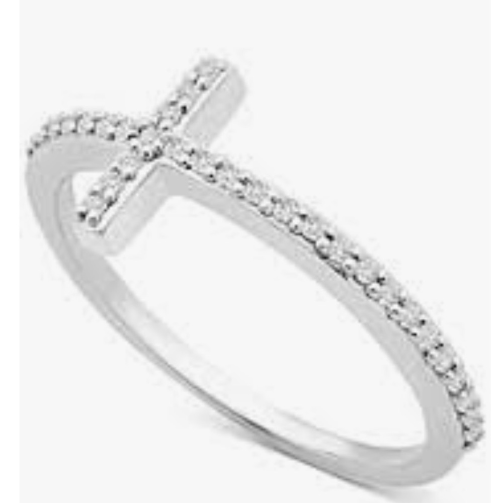 Macys Cubic Zirconia Cross Ring in Sterling Silver